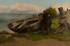 William Edward Cooke, Fisherman beside a Boat gazing out to Sea, 1888, oil on canvas