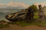 William Edward Cooke, Fisherman beside a Boat gazing out to Sea, 1888, oil on canvas