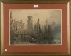 William James Callcott, View of the Old Billingsgate Fish Market, London, from the River Thames, watercolour