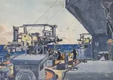 Claude Muncaster, H.M.S. Rodney, in the Med, watercolour and ink