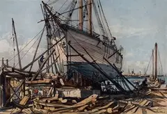 Claude Muncaster, Majorcan Shipbuilding Yard (Palma), 1926, watercolour and ink