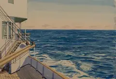 Claude Muncaster, On board Arcadia in the Indian Ocean, watercolour over pencil