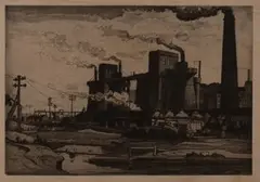 Claude Muncaster, Industrial Scene, monochrome aquatint