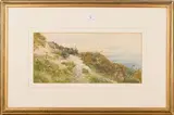 Walker Stuart Lloyd, Boy seated on a Path, a Coastal View beyond, 1880, watercolour with touches of gouache