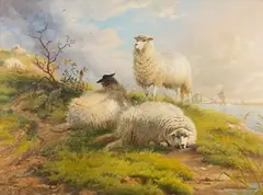 Thomas George Cooper, Sheep beside a River, 1896, oil on canvas