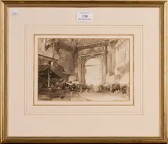 William Russell Flint, The Porta Capuana, Naples, sepia watercolour
