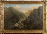 Thomas Creswick, Figure walking away from a Watermill in a Valley, oil on canvas