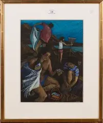 Claudia Williams, Family on the Rocks, pastel