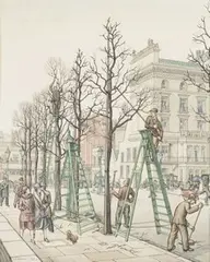Stanley Roy Badmin, Preparing London for the Summer, watercolour and ink