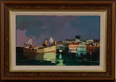 C.R. Doyly-John, Night Fishermen off St Tropez, oil on canvas