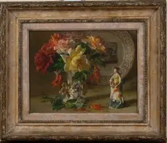 Still Life Study of a Vase of Flowers and Porcelain Figure by C.A. Wood, oil on panel, sold Jun 2016