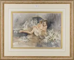 Gordon King, Reclining Female Nude holding a Summer Hat, watercolour