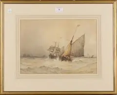 Frederick James Aldridge, Shipping off Katwijk, Holland, watercolour