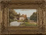 John Hardwicke Lewis, Pangbourne, oil on artist's board