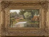 John Hardwicke Lewis, Streatley Mill, oil on artist's board
