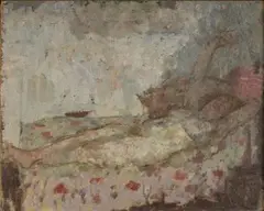 Bernard Dunstan, Big Girl Lying on a Sofa, oil on board