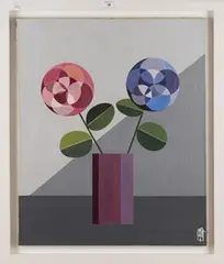 Etienne Biscarel, Study of Two Geometric Flowers, oil on canvas