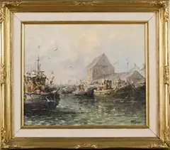 Alfred Allan, Harbour Scene, oil on canvas