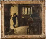 Alexander Stuart Boyd, Cottage Interior with a Father and Child, oil on canvas