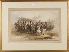 George Bryant Campion, Advancing French Cuirassiers, watercolour with gouache