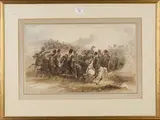 George Bryant Campion, Advancing French Cuirassiers, watercolour with gouache