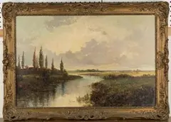 A. Phillips, View along a River, oil on canvas