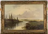 A. Phillips, View along a River, oil on canvas