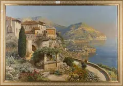 Gottfried Arnegger, View of the Amalfi Coast, oil on canvas