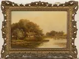 Joseph Thors, Landscape with Figure in a Boat near a Cottage, oil on canvas