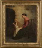 R.T. Minshull, Cottage Interior with a Mother and Child, oil on canvas