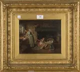 Robert W. Wright, Hush!' (Cottage Interior with a Mother ironing near her Two Children), oil on panel