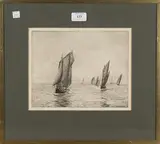 Fishing Boats by William Lionel Wyllie, monochrome etching, sold Mar 2016