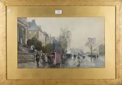 George Charles Haité, Visitors' (Figures watching a Punch and Judy Show in a Street), watercolour