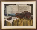 Karl Heidrich Gablonz, Still Life Study with a Violin before a Beethoven Musical Score, 1917, watercolour with gouache