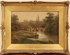 Henry Earp Senior, View of Stopham Bridge, Sussex, oil on canvas