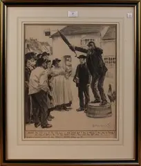 William Gunning King, Speaker in a Village Square, charcoal drawing