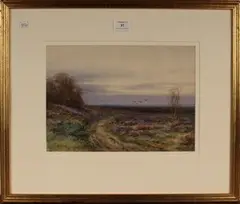 Moorland View with Flying Ducks by Ivy Stannard, watercolour, sold Dec 2015