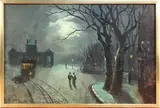 Walter Linsley Meegan, Moonlit Street Scene, oil on canvas
