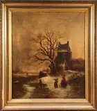 F. Gregory, Figures on the Bank of a Frozen River, oil on canvas