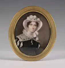 Charlotte Jones, Oval Miniature Half Length Portrait of a Lady wearing a Lace Cap, 1824, watercolour on ivory