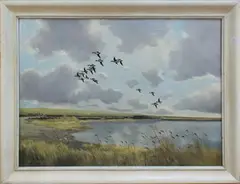 Robert Jobson, Geese in Flight, oil on canvas