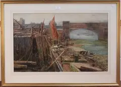 Thomas M. Hemy, View of a Boatyard, watercolour with gouache
