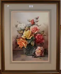 Jack Carter, Still Life Study of Roses in a Cut Glass Jug, watercolour