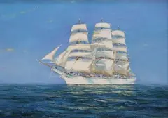 Henry Scott, Study of a Yacht in Calm Waters, oil on panel