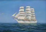 Henry Scott, Study of a Yacht in Calm Waters, oil on panel