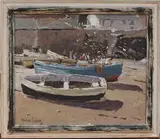 Rowland Fisher, Feeding the Gulls, Port Isaac, oil on board
