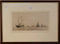Rowland Langmaid, Fleet Review 1935, monochrome etching