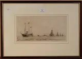 Rowland Langmaid, Fleet Review 1935, monochrome etching