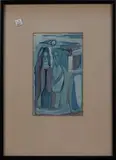 Patrick Hayman, Couple outside a Church, gouache