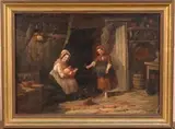 H.E. Hobson, Cottage Interior with Mother, Daughter and Baby, 1860, oil on canvas
